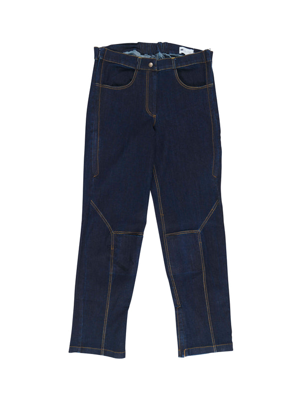 מכנסי וונדר ג'ינס צבע כחול בגזרה מותאמת גם לישיבה רוכסנים בצדדים