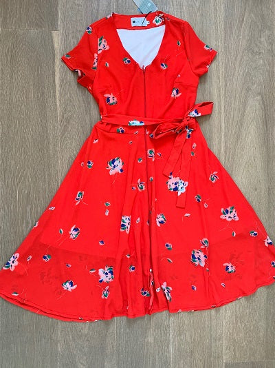 (2) שמלה פרחונית בצבע אדום, רוכסן קדמי